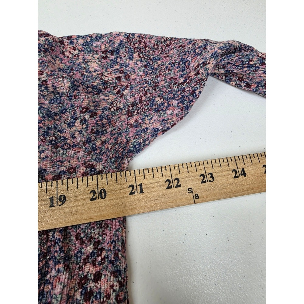 Peasant Blouse Pink Blue Boho Flowy Floral Print Lightweight Charming - Picture 6 of 8
